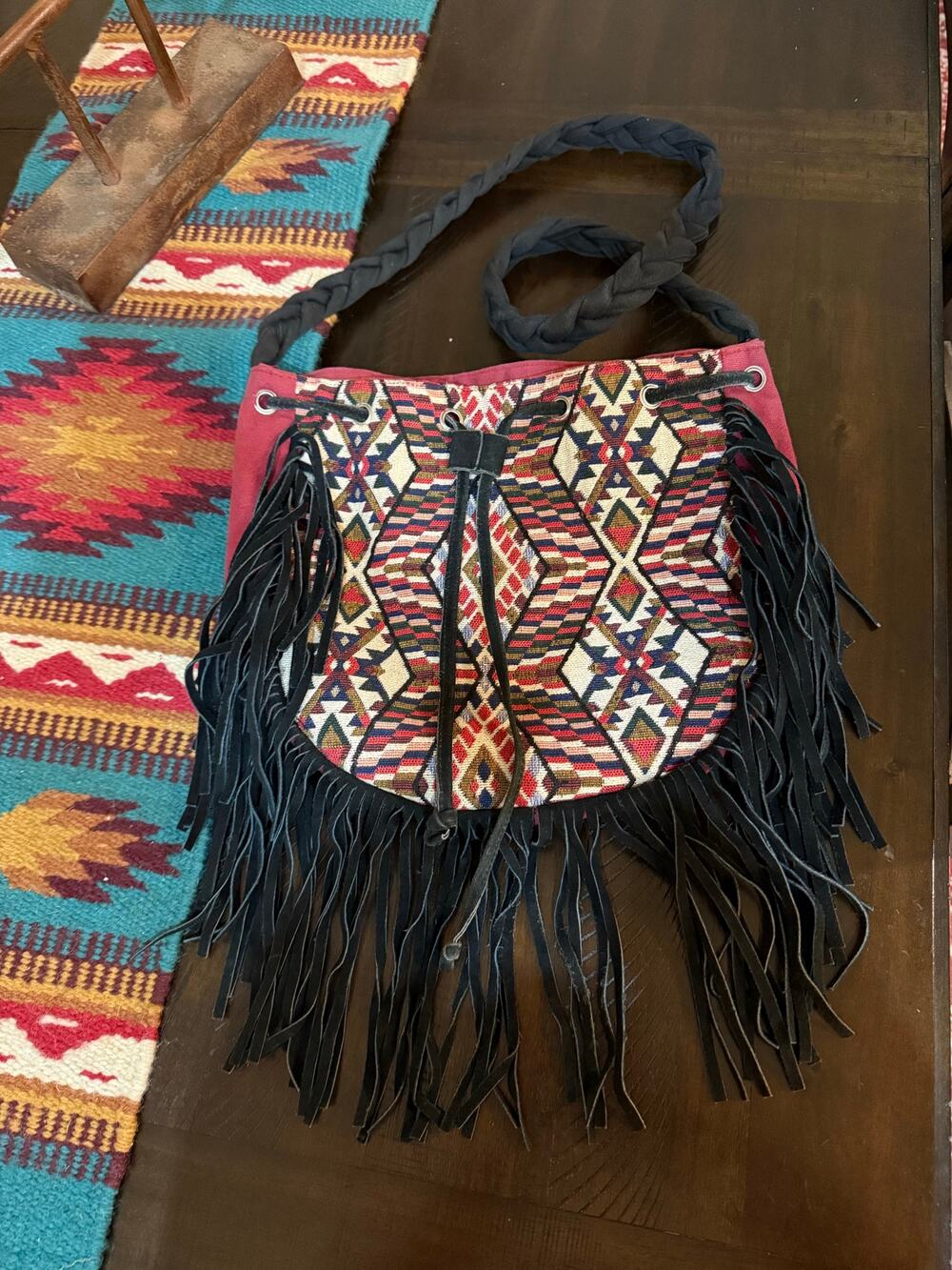 Red Boho fringe crossbody bag